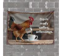 Funny Outdoor Decor Rooster Brews Up A Morning Coffee Ritual Tapestry Wall Tapestry Wall Tapestry(100X150CM)