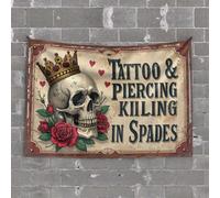 Funny Outdoor Decor Royal Ink: Tattoo & Piercing Artistry in Spades Tapestry Wall Tapestry College Room Decor(75X100CM)