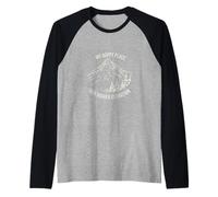 Funny Outdoor Pun My Happy Place has Higher Elevation Raglan Baseball Tee