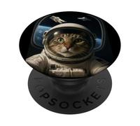 Funny Outer Space Cat with UFO and Astronauts Meme PopSockets Adhesive PopGrip