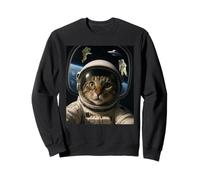 Funny Outer Space Cat with UFO and Astronauts Meme Sweatshirt