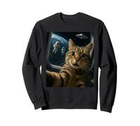 Funny Outer Space Cat with UFO and Astronauts Meme Sweatshirt