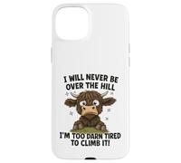 Funny Over the Hill Tired Highland Cow Humor Case for iPhone 15 Plus