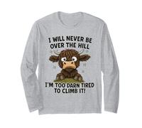 Funny Over The Hill Tired Highland Cow Humor Long Sleeve T-Shirt