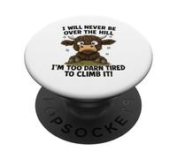 Funny Over the Hill Tired Highland Cow Humor PopSockets Adhesive PopGrip