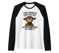 Funny Over The Hill Tired Highland Cow Humor Raglan Baseball Tee