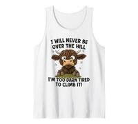 Funny Over The Hill Tired Highland Cow Humor Tank Top