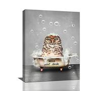 Funny Owl Bathroom Wall Art Farmhouse Animal Owl In Bathtub Pictures Wall Decor Bubble Bath Bathroom Pictures For Wall Canvas Prints Painting Artwork Home Decorations For Bathroom Framed 12"x16"