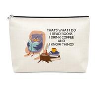 Funny Owl Lover Gifts Makeup Bag Book Lover Gifts for Readers Women Cosmetic Bag for Coffee Lovers Coworkers Readers Female Christmas Birthday Gift for Her Sister Friends Female Travel Pouch