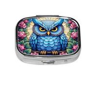 Funny Owl Pattern Pill Case Pill Box Travel Pill Organizer Small Square Medicine Box for Purse & Pocket Gifts
