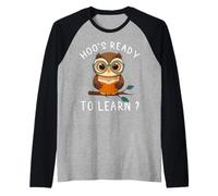 Funny Owl Reading Hoo's Ready to Learn School Teacher Owl Raglan Baseball Tee