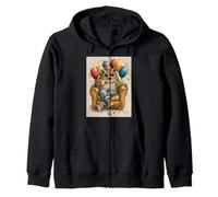Funny Owl Retro Birthday Themed Sitting on Sofa Zip Hoodie