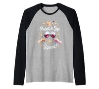 Funny Paint and Sip Squad Wine Drinking Saying Raglan Baseball Tee
