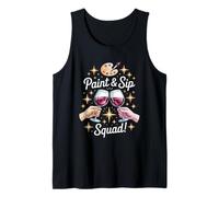 Funny Paint and Sip Squad Wine Drinking Saying Tank Top