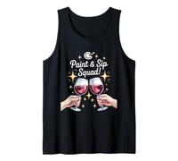 Funny Paint and Sip Squad Wine Drinking Saying Tank Top