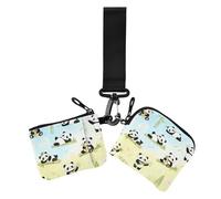 Funny Panda and bamboos Women's Coin Pouches Card Holder Slim Detachable Money Organizers with Keychain for Women 2 Pcs