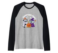 Funny Panda and Koala Bear celebrating Halloween Birthday Raglan Baseball Tee