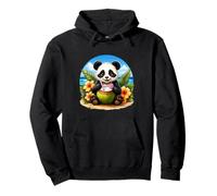 Funny Panda at the Beach, Coconut Tropical Flowers, Cute Pullover Hoodie