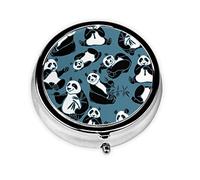 Funny Panda Print Round Pill Organizer 3 Compartment Pill Box Portable Medicine Pill Case for Outdoor Travel