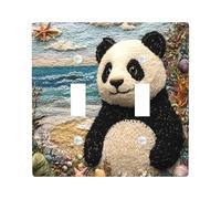 Funny Panda Themed Decorative Light Switch Cover Plate 2 Gang Double Toggle, Coastal Beach Seashell Electrical Faceplate for Kitchen Bathroom, Animal Switchcover Decor
