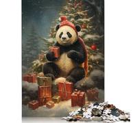 Funny Panda Xmas Puzzle 500 Pieces Jigsaws Wooden Puzzles for Adults & Teenager for Adults Teenagers Age 12+ 500pcs (52x38cm)