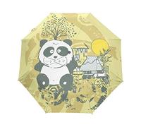 Funny Panda Yellow Umbrella Windproof Automatic Foldable Umbrells Auto Open Close for Men Women Kids