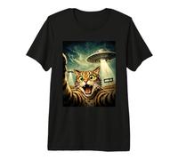 Funny Panic Cat Selfie Alien UFO Invasion Premium T-Shirt