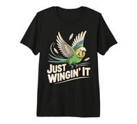 Funny Parakeet Just Winging It Bird Ornithologist Humor Premium T-Shirt