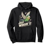 Funny Parakeet Just Winging It Bird Ornithologist Humor Pullover Hoodie