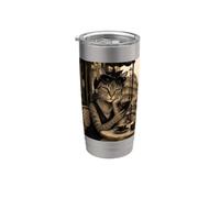 Funny Paris Café Cat - Sophisticated Tabby Cat Portrait Stainless Steel Insulated Tumbler