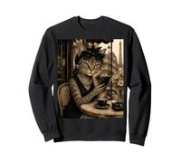 Funny Paris Café Cat - Sophisticated Tabby Cat Portrait Sweatshirt