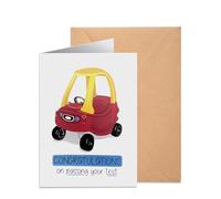 Funny Passed Driving Test Card - Congratulations You Passed New Driver - Nostalgic Red Toy Car Design for Son Daughter Grandson Friend Her Him - Driving Licence Success Gift Card with Envelope