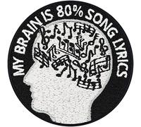 Funny Patch with Slogan My Brain is 80% Song Lyrics Iron on Patch for Music Lover sew on Emblem with Musical Note Badge for All Fabrics & Backpacks | 75x75 mm