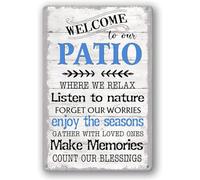 Funny Patio Metal Tin Sign Patio Wall Decor Welcome to Our Patio Signs Outdoor Welcome to Our Porch Backyard Sign Outdoor Decorations Funny Home Patio Gifts Farmhouse Patio Decor 8x12 Inch