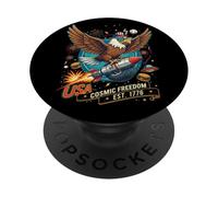 Funny Patriotic Eagle Riding Rocket Space Retro USA PopSockets Adhesive PopGrip