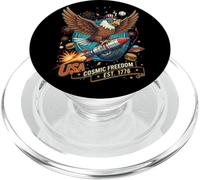 Funny Patriotic Eagle Riding Rocket Space Retro USA PopSockets PopGrip for MagSafe