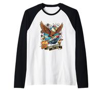Funny Patriotic Eagle Riding Rocket Space Retro USA Raglan Baseball Tee