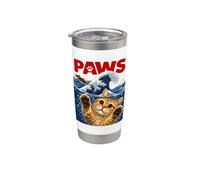 Funny Paws Catzilla Cat vs Mouse Japanese Wave Watercolor Stainless Steel Insulated Tumbler