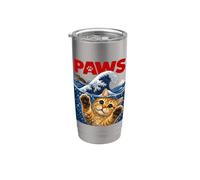 Funny Paws Catzilla Cat vs Mouse Japanese Wave Watercolor Stainless Steel Insulated Tumbler