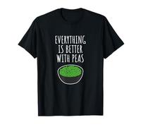 Funny Pea Vegetable Designs Everything Is Better With Peas T-Shirt - Women's - Green - Cartoon - Short Sleeve - Small - Crew Neck - Girls (Tweens/Teens) - Humor Lovers