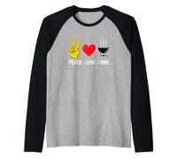 Funny Peace Love BBQ Saying Sarcastic Humorous Raglan Baseball Tee