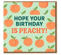 Funny Peach Pun Birthday Card - 'Hope Your Birthday Is Peachy!' Bold fruit pattern on mint green, cheerful design for friends, family, partner or colleague