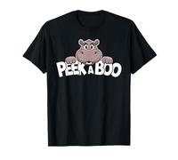 Funny Peek-a-Boo Hippopotamus Cartoon Design T-Shirt