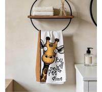 Funny Peeking Giraffe Print Hand Towels, You Will Never Pee Alone Absorbent Waffle Bath Towels, Humorous Theme Decorative Towel for Bathroom Washroom Home, Gag Gifts for Animals Lovers