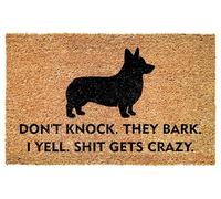 Funny Pembroke Welsh Corgi Entrance Doormat - Don't Knock They Bark I Yell Gets Crazy - Bold Quote for Porch - Patio - Indoor Decor - Durable Non Slip Floor Mat - Pet Owners - Everyday Use