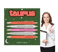 Funny Pen Set, Funny Pens for Adults - Retractable Ballpoint Pen Day Pens 5 Pieces - Smooth Black Ink Pen, Cute Constellation Pattern Pen, Stationery Accessories for