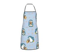 Funny Penguin and Pug Dog Blue Apron for Women Men Teen with Pockets Aprons for Cooking Chef Kitchen BBQ