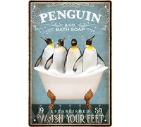 Funny Penguin Decor Vintage Bathroom and Bathtub Metal Tin Sign Decor Penguin Pet lovers Gift Farm Home Bar Bathroom Man Cave Retro Wall Art Poster Sign Accessories 8x12 In