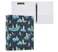 Funny Penguin Glaciers Black 3 Ring Binder 1.5" Decorative D-Ring Binder with Clipboard&3 Clear Pockets, Holds 200 Sheets A4 Size Paper Waterproof Binders for School Home Office