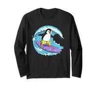 Funny Penguin is Surfing an Ocean Wave 1 - Fan Fun Long Sleeve T-Shirt
